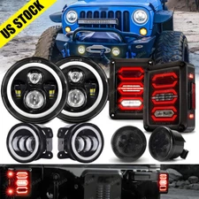 8PC Set For Jeep JK 07-17 7" LED Headlight Tail Light Turn Signal Fog Lamp Combo