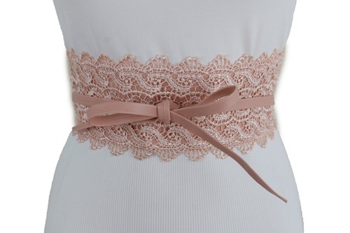 Women Birthday Party Fashion Tie Belt Wrap Around Pastel Pink Flower Lace S M L - Picture 8 of 24