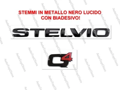 kit Scritte Stemma Logo per Alfa Romeo STELVIO + Q4 NERO METALLO baule scritta