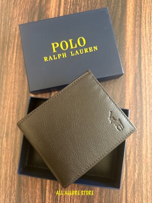 Polo Ralph Lauren Wallet Mens Brown Pebbled Leather Billfold Pony