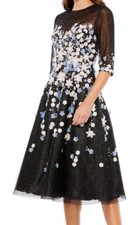 Mac Duggal Floral Appliqué Midi Cocktail Dress Size 6 Mesh romantic Edgy Lined