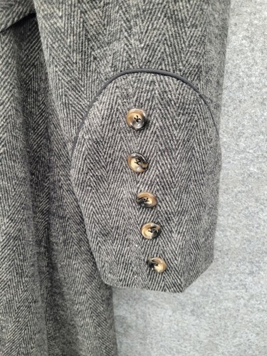Neo Ludwig Wool Blend Coat Mens Large Gothic Steampunk Lined Gray Herringbone - Picture 16 of 21