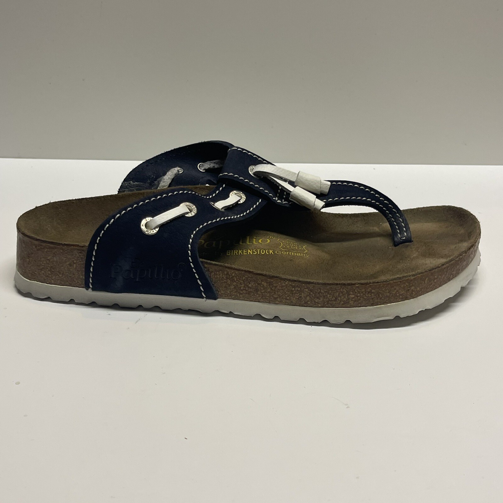 Birkenstock Papillio 40 / 9 Blue Thong With White Tassels Womens