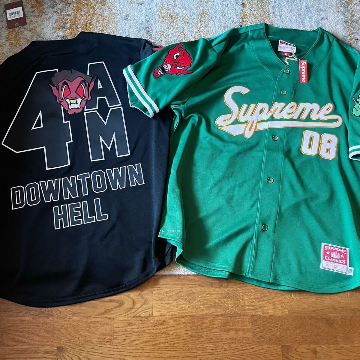 SUPREME FW23 MITCHELL & NESS DOWNTOWN HELL BASEBALL JERSEY