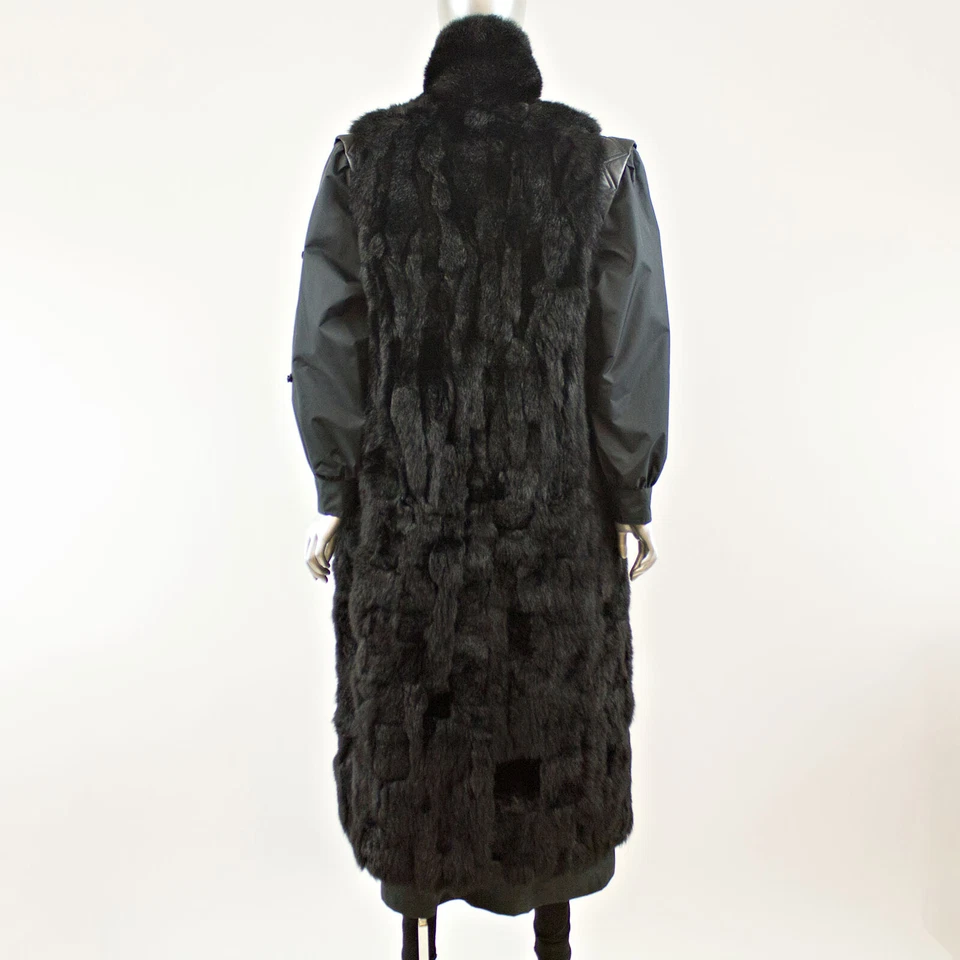 Abrigo de lluvia negro con chaleco de zarigüeya desmontable - talla M-L (pieles vintage) Foto 4 de 4