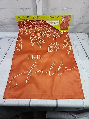 Meadow Creek Embroidered Yard Flag Hello Fall Foliage Embroidery 11.5 x 18'' New