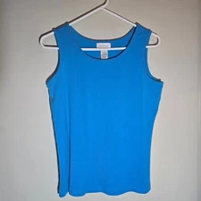 Studio Works Women's Sleeveless Top Size Medium 60% Cotton Turquoise Blue