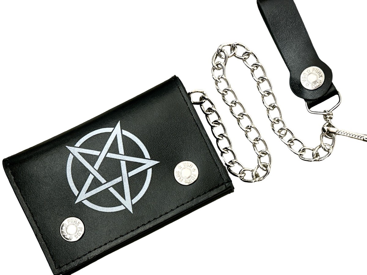 Pentagram Genuine Leather Bikers Wallet with Chain Punk Goth