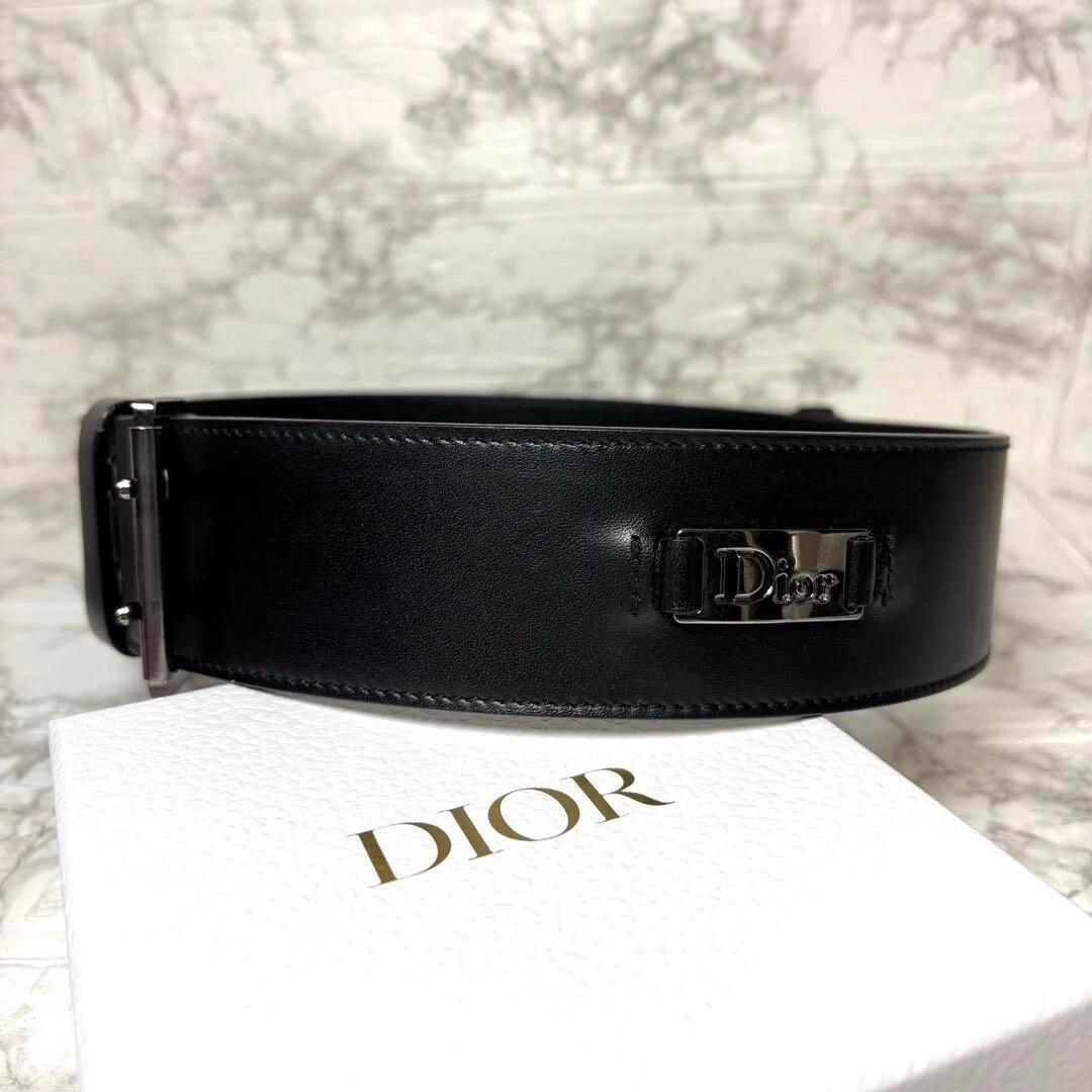 Ceinture Christian Dior logo cuir noir authentique OCCASION