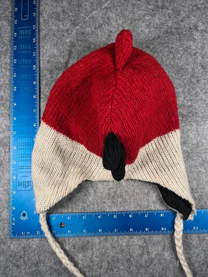 Red Angry Birds Beanie Toque Youth Tamanho Único Abas de Orelha de Lã Vermelha Pom Made Nepal - Imagem 4 de 4