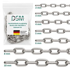 Rundstahlkette kurzgliedrig ähnl. DIN 766/5685 A | Edelstahl A4 | Ø 2-10 mm