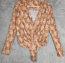 Free People Bodysuit Womens Small Brown Floral Long Sleeve Intimately Layering
