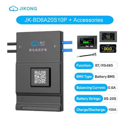 JK-BD6A20S10P Smart BMS 8-20S 100A Li-Ion LiFePO4 Battery 0.6A Active Balance