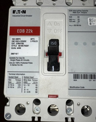 #ad NEW Eaton EDB22K Industrial Circuit Breaker 150 Amp 3 Pole EDB3150 240VAC $199.99