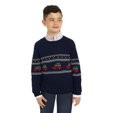NWT Lands' End Boys Holiday Sweater Size L 10-12 Navy