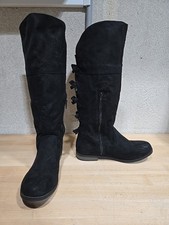 Cat  Jack Girls Patty Black Faux Suede Tall Riding Boots Girls Sz6 Bow Ties Zip