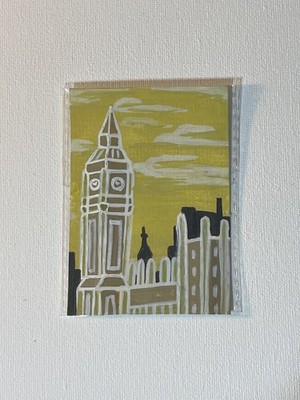 ACEO Original Kunst Big Ben London Wahrzeichen Acryl Gouache Gemälde Issy Kent