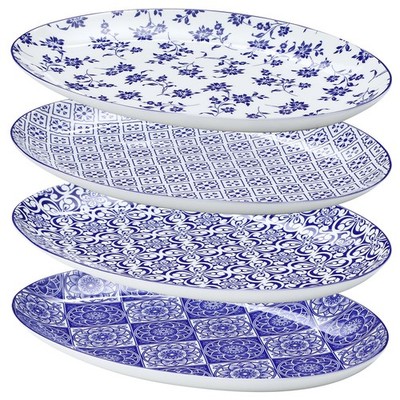 LemonRoad Ceramic Dessert Plates Set of 4, 12 Inch Porcelain Serving Platters, B