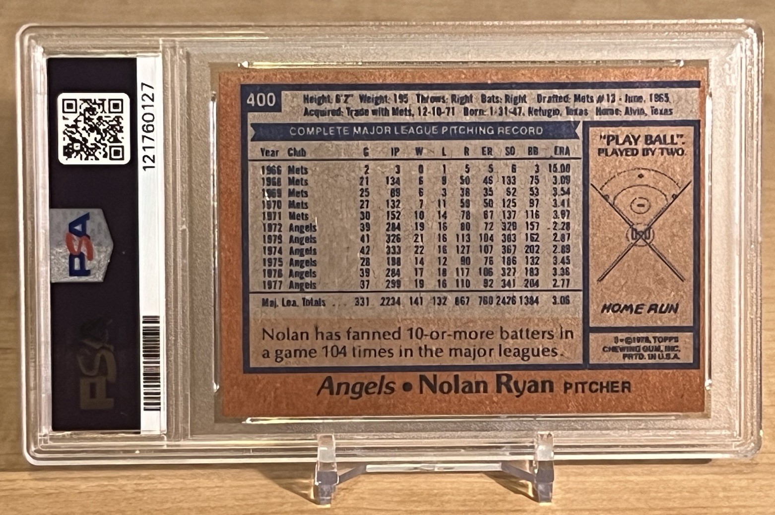 1978 Topps Nolan Ryan #400 California Angels PSA 7 view 3