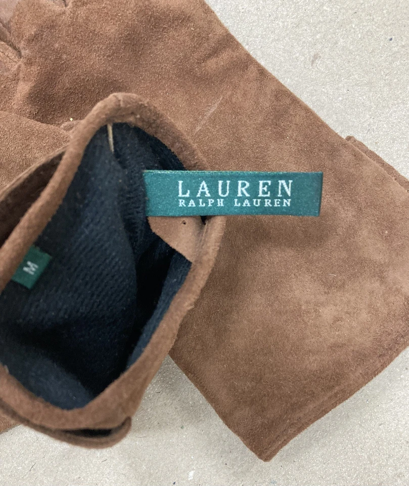 *RALPH LAUREN ДАМЫ КОРИЧНЕВАЯ ЗАМША ЗИМНИЕ ПЕРЧАТКИ ПОЛИЭСТЕР ФЛИСОВАЯ ПОДКЛАДКА РАЗМЕР MED - Изображение 4 из 4