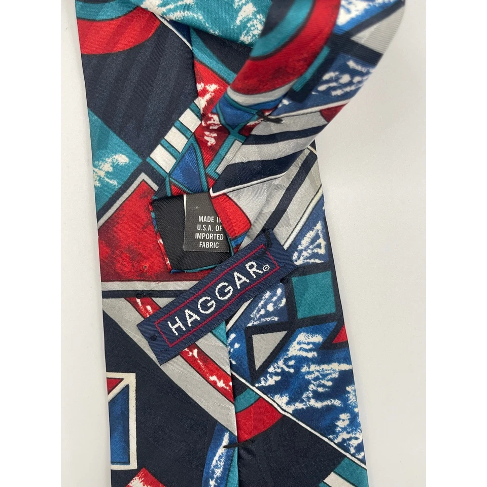 Corbata geométrica vintage Haggar multicolor abstracta años 90 retro Foto 2 de 2
