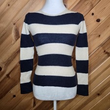 Minnie Rose Blue Beige 100 Cashmere Striped Pullover Sweater Size XS