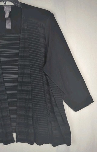 Chicos Travelers Cardigan Size 3 (XL) Black Open Front 3/4 Sleeve Made In USA - Picture 4 of 12