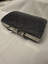 Bag To Bag Black Silver Crystal Bow Clutch Metallic Evening Handbag