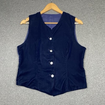 Vintage St Michael Waistcoat Velour Button Up M&S Women s Size 12  Navy