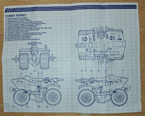 GI Joe 1985 Cobra Ferret ATV Blueprints Instructions Original Hasbro ARAH
