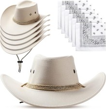 Zhanmai 12 Pcs Cowboy Hat and Bandana Cowgirl Hats Bulk Light Color