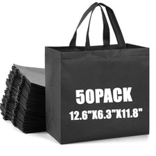 50 PCS Reusable Non Woven Shopping Grocery Handbag Large Foldable Tote Bags