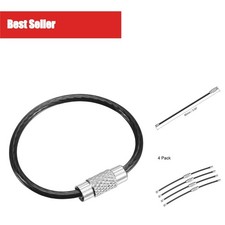 uxcell 90mm Wire Key Chain Loops Black PVC Coated Steel 4 Pack