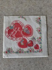 Vintage Valentine's Napkin Hearts 1950 Linen Look Finish 5x5" Folded EUC