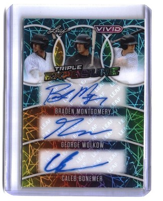 2025 Leaf Vivid #TE-11 Montgomery/Wolkow/Bonemer Triple Exposure Teal #/10
