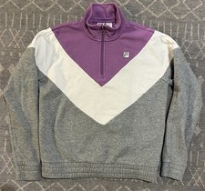 Vintage Fila 1/4 Zip Sweatshirt Small Colorblock Gray Purple White Sweater Y2K