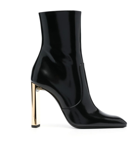 Saint Laurent Auteuil 105 Sock Booties Black Leather - Gold Metallic Heel