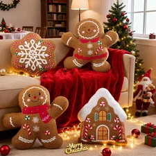 Christmas Gingerbread Pillows Set of 4, Christmas Decoration Winter Throw Pil...
