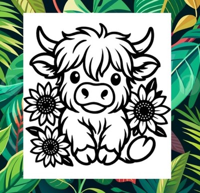 Niedliche Baby Highland Kuh, Silhouette Vinyl Aufkleber, hübsch, Bauernhoftiere 8''