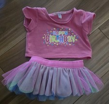 Build A Bear Happy Birthday Tee Shirt Tutu Skirt Outfit Set