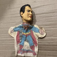 Jouet marionnette à main vintage 1965 Ideal Toys Corp Superman tête vinyle tissu corps