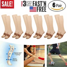 6 Pairs Copper Infused Compression Socks 20-30mmHg Graduated Mens Womens S-XXL