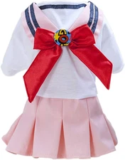 Bow-Knot Student Cosplay Pet Costume Dog Skirt Camp Dress(Pink,S)
