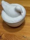 Vintage Avon White Milk Glass Nesting Dove Hen Covered Trinket Dish Marked 4