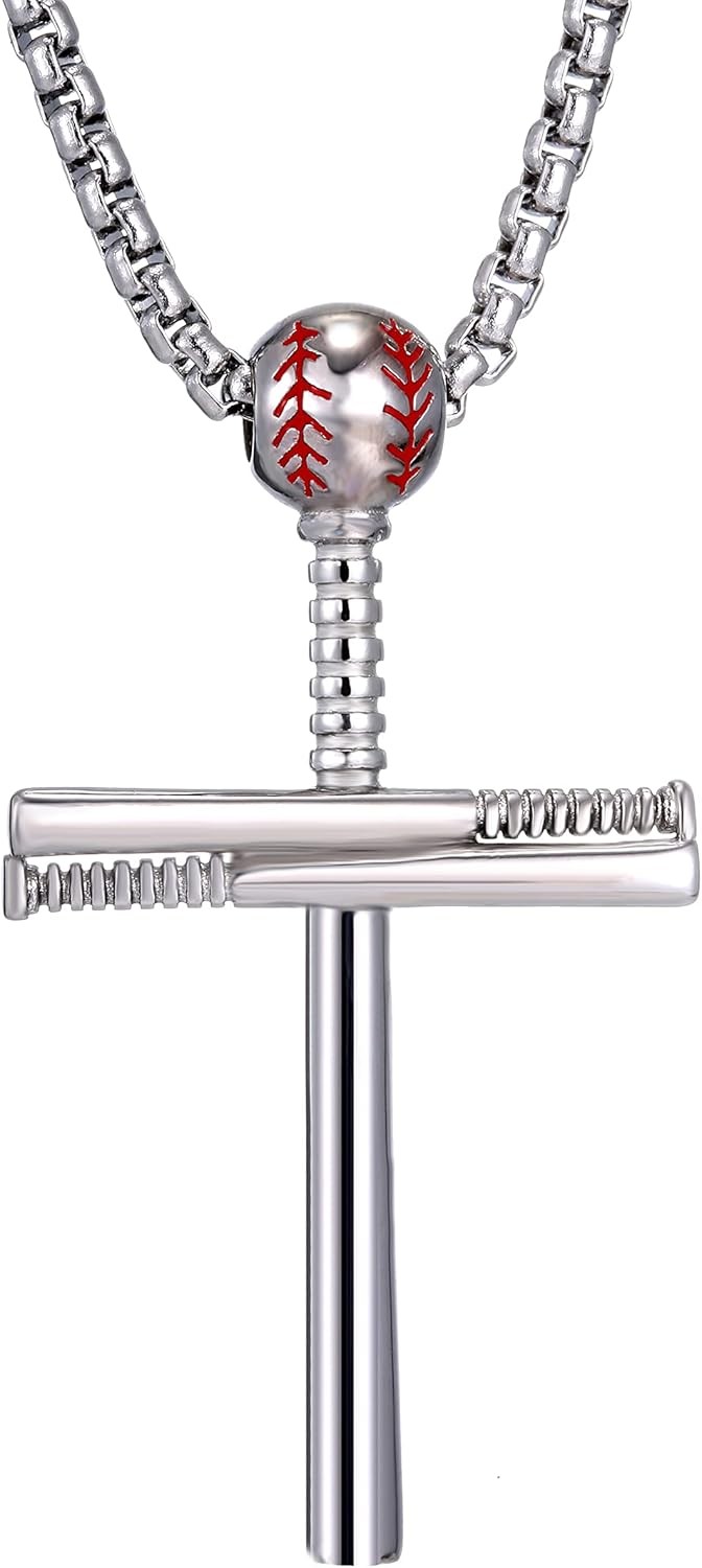 Cross Necklace Men Sports Stainless Steel Baseball Cross Necklaces Boys Gift