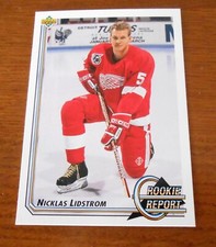 Nicklas Lidstrom Red Wings 1992-93 Upper Deck Rookie Report Card (#363) NHL. rookie card picture