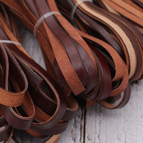 5M Flat Real Genuine Leather Rope Cords Strap String First Layer Cowhide - Photo 1 sur 16