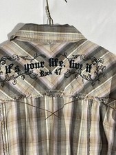 Pearl Snap Rock 47 Western Shirt Mens Embroidered Western Long Sleeve Size L
