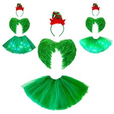 Green Feather Wings Elf Headband Tutu Costume Adult Party Fancy Dress OutfitXmas