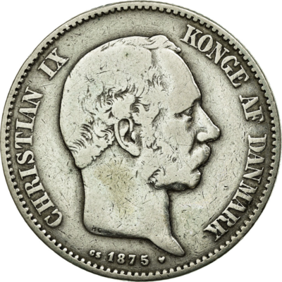 Denmark 2 Kroner Coin | Christian IX | Porpoise | KM798 | 1875